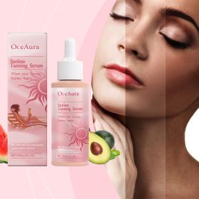 Watermelon Scent Sunless Tanning Serum Hydrating Avocado Infused Self Bronzing Liquid Streak-Free Natural Dark Tan Dropper Body Tanner for Beach Vacat