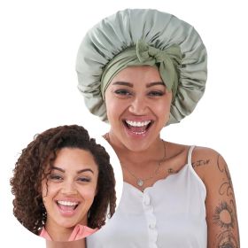 Silk Bonnet For Sleeping Women, Satin Hair Bonnet For Sleeping For Wavy Curly Natural Hair Women Men - Green (Option: Green)